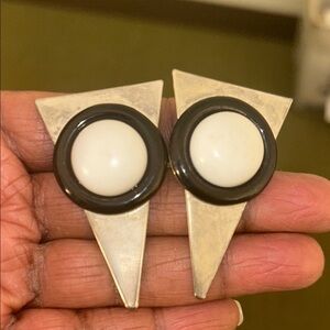 Vintage Chic Silver and Black Triangle Earrings